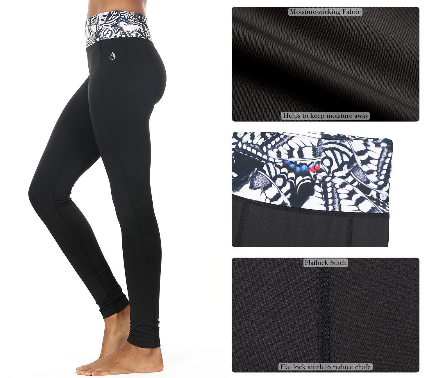 icyzone Women\'s Activewear Yoga Running Workout Pants Leggings Slim Fitted Tights (L, Butterfly)