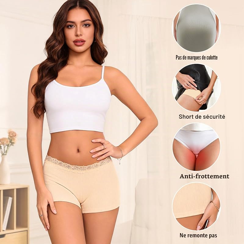 Culotte Boxer Femme, Maille Côtelée Douce, Dos Entièrement Couvrant