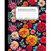 Composition Notebook: Vintage Wide-Ruled Notebook for Writing at School & Home with a Botanical Style Cover of an Aesthetic Illustration of a Flower Pattern. Lines Journal for Girls, Teens, & Students
