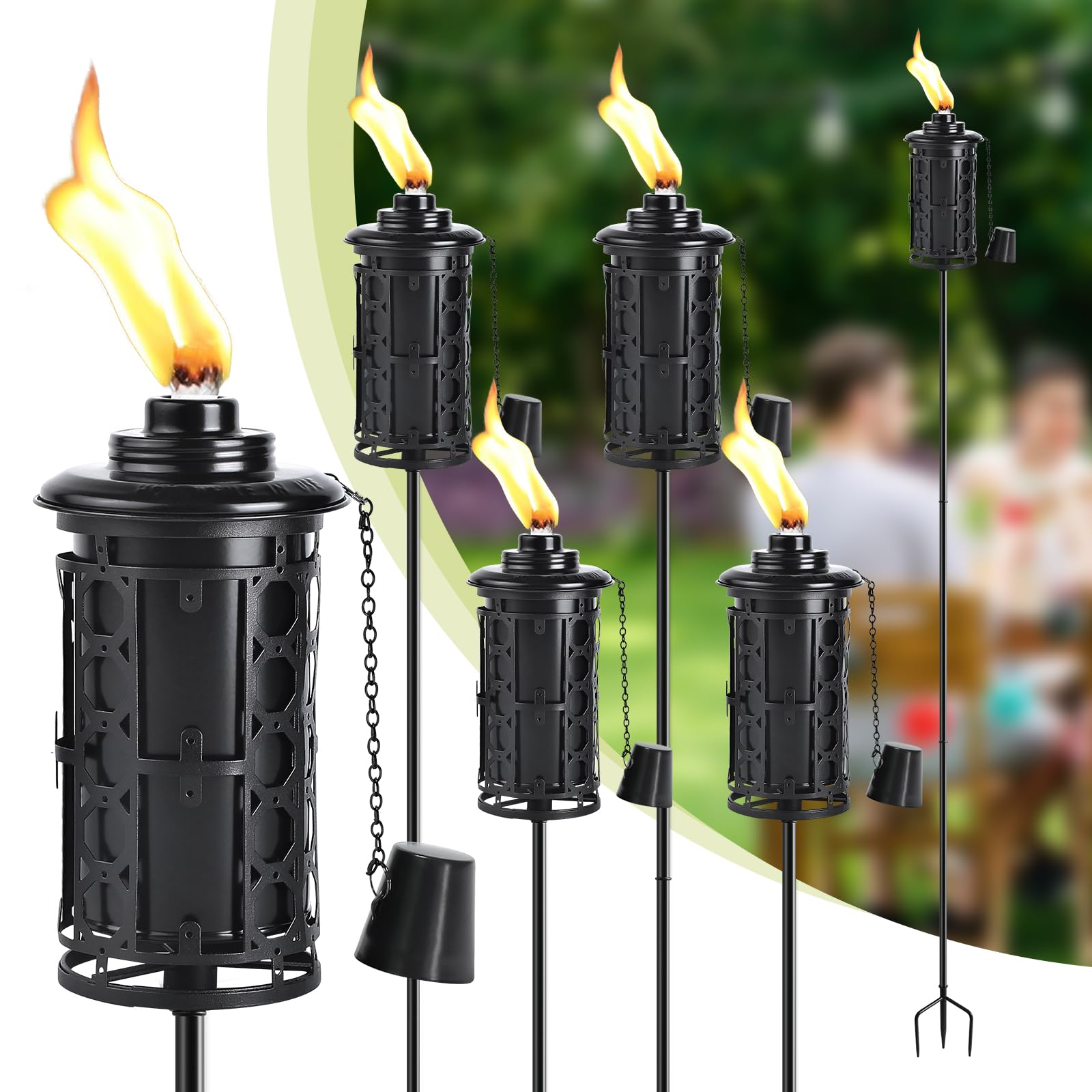 Photo 1 of FAN-Torches 6-Pack Upgraded Home Garden Torch, Black Outdoor Metal Torch Garden Décor, 59-Inch Citronella Torches with 3-Prong Grounded Stake, Light Torches for Party Patio Pathway (More Stable)