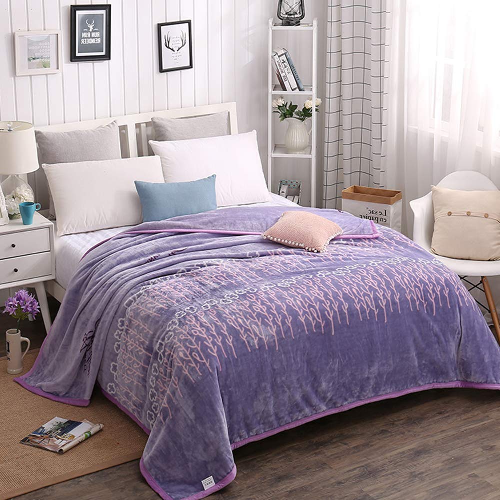 MYLUNE HOME Faux Fur Mink Fleece Blanket Throws with Flower Pattern on Chair Sofa and Bed Full/Queen/King Size