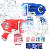 EagleStone 2 Bubble Guns Machine for Kids,8 Hole Light Up Bubble Maker with 4 Refill Solution and 10 Bubble Concentrate for Toddlers,Party Favors Birthday Fun Gifts for Girl Boy Outdoor Toy