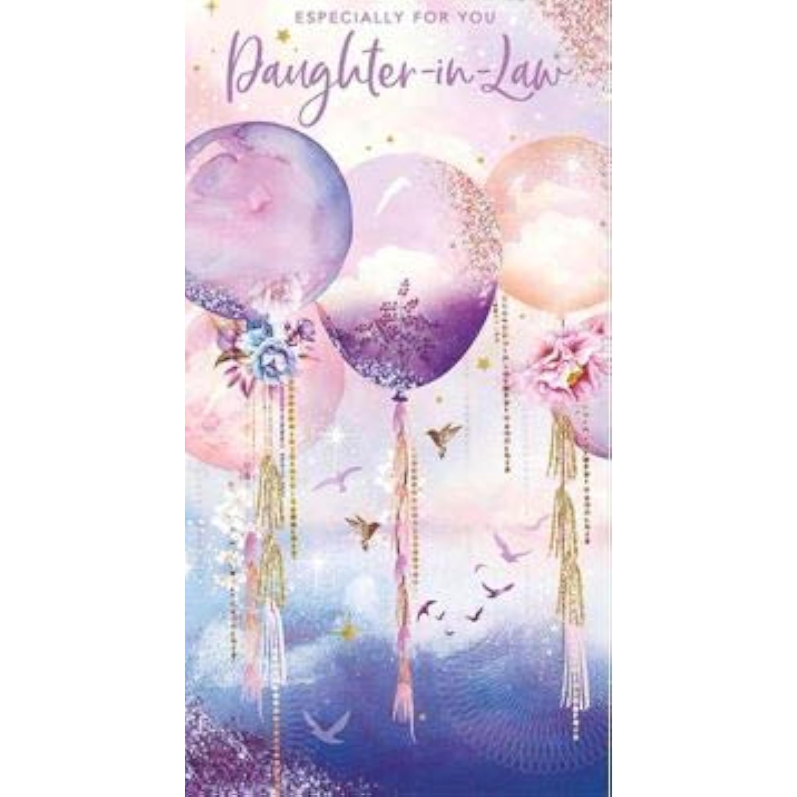 Pizazz Nigel Quiney Artistic Female Birthday Card (NQ-PR92) - Daughter-in-Law, Floral Balloons - Flitter Finish Range