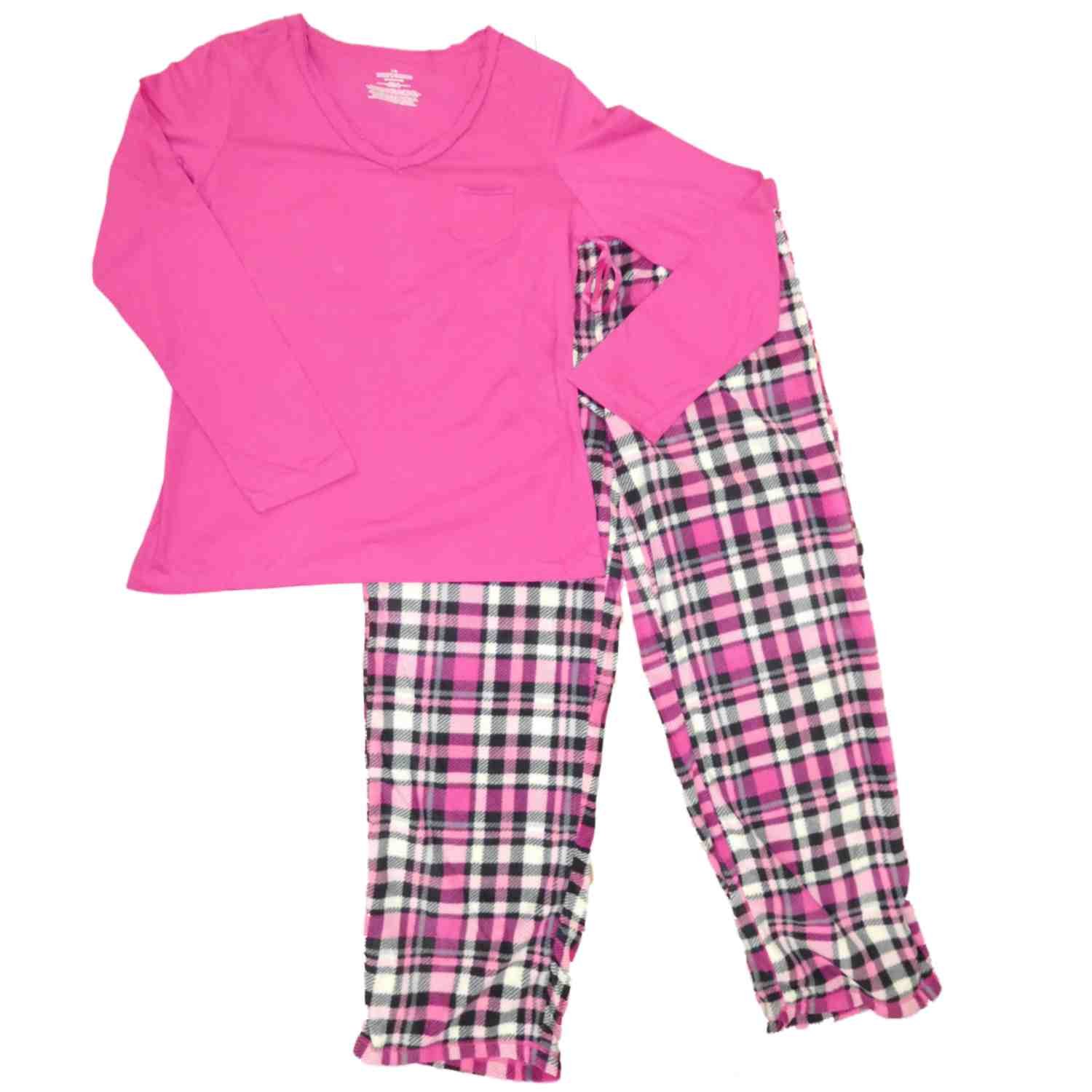 Womens Pink Plaid Pajamas Plaid Fleece Tartan Print Sleep Set at Amazon