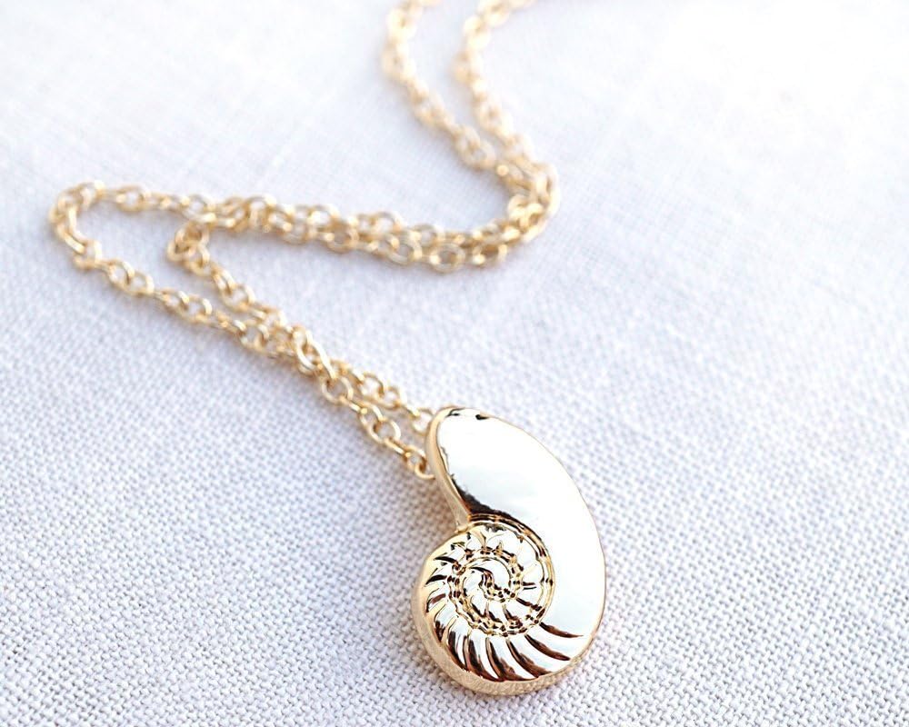 Dainty Gold Ariel Necklace Little Mermaid Ariel Voice Sea Shell Tiny Conch Seashell Ammonite Pendant Wire-Wrapped White Pearl Charm Gift for Girlfriend Best Friend Bridesmaids Handmade by KapKaDesign