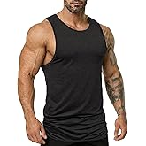 Magiftbox Mens Extended Scoop Workout Stringer Tank Tops Gym Shirts for Men Black/Khaki T05