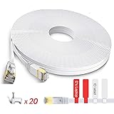 TBMax Cat 7 Ethernet Cable 100 ft - High Speed Shielded LAN Cable with RJ45 Connectors, Clips & Labels - 100 Feet Cat7 Long F