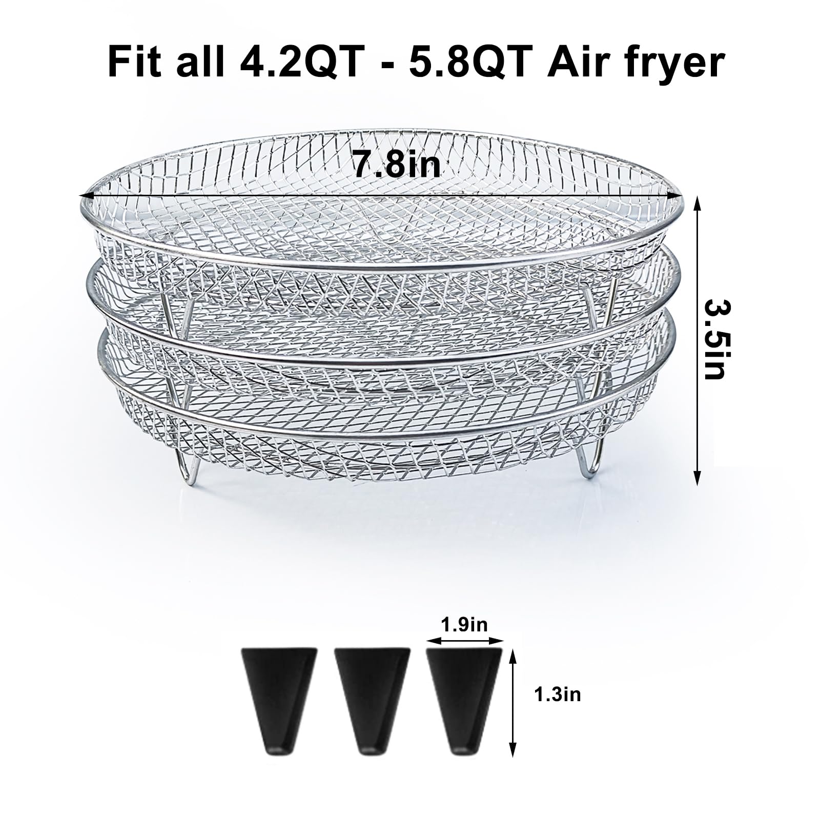 Upgrade Air Fryer Rack, Three Stackable Dehydrator Racks with spare clip and silicone feet,Stainless Steel Air Fryer Accessories Round Air Fryer Rack (Round)