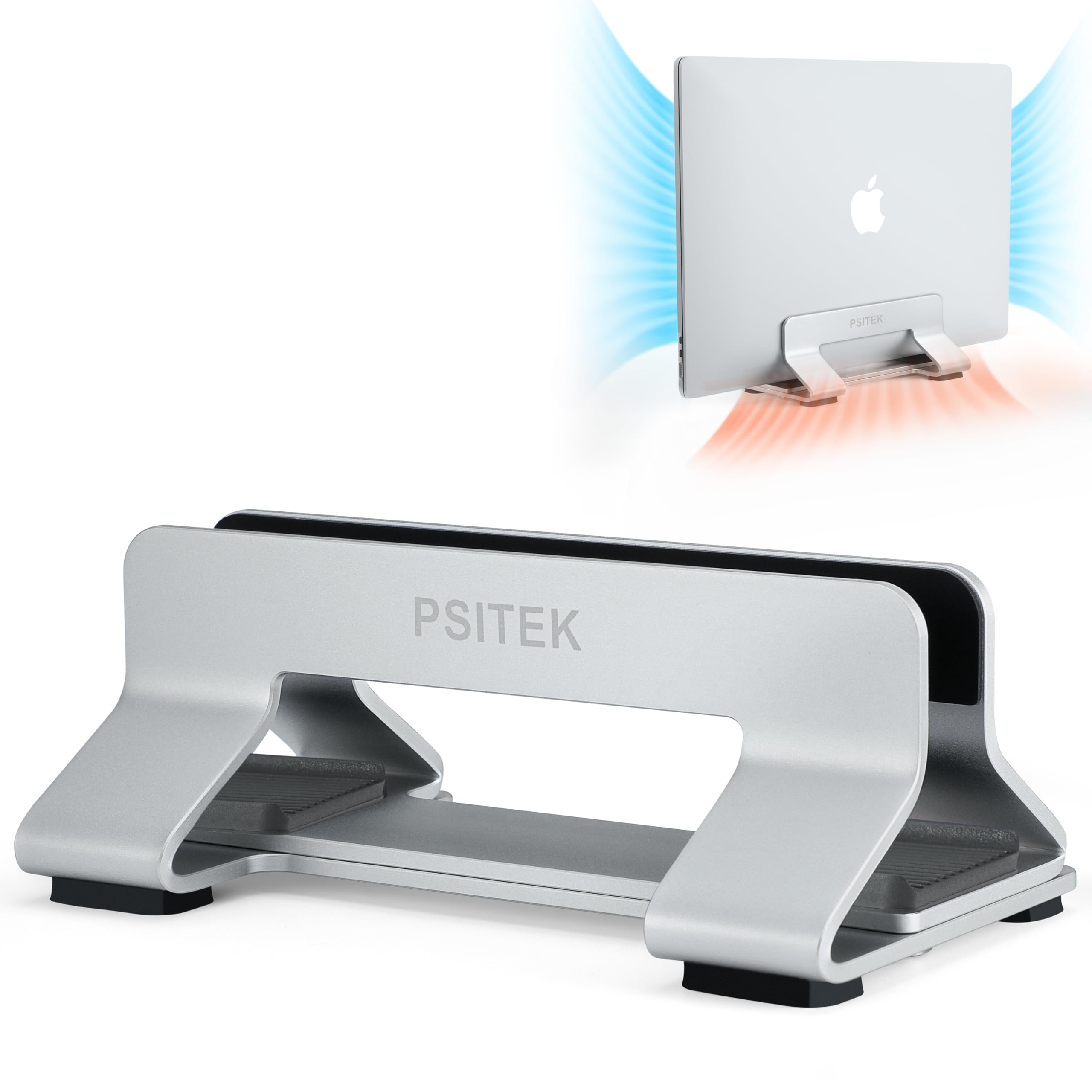 Psitek Aluminum Vertical Laptop Stand Dock Holder,Adjustable Slot Width 10~30mm(0.4~1.2 inch), Fits All MacBook and Laptop, Version 2023