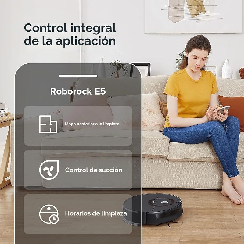 E5 Robot Aspirador y Mopa para Todos los Suelos con Control Remoto y App/Voz (2500Pa, 200min de duración, 640ml polvo/180ml tanque de agua, auto. Sistema de ruta giroscópico) Negro
