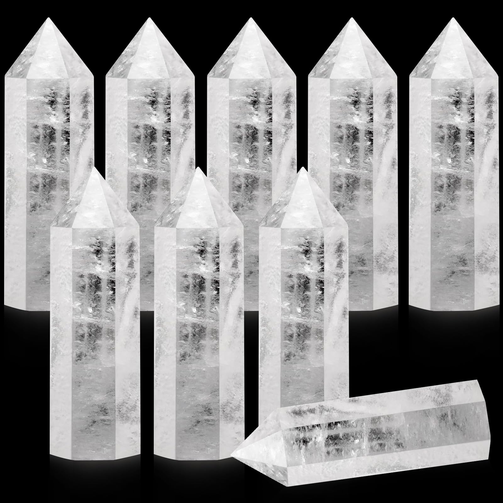 Photo 1 of Junkin 9 Sets Healing Crystal Wand, Amethyst Rose Quartz Clear Quartz Tiger Eye Obsidian Fluorite Labradorite Lapis Lazuli for Meditation Crystal Therapy Reiki Supplies (White,2-2.4 Inch)