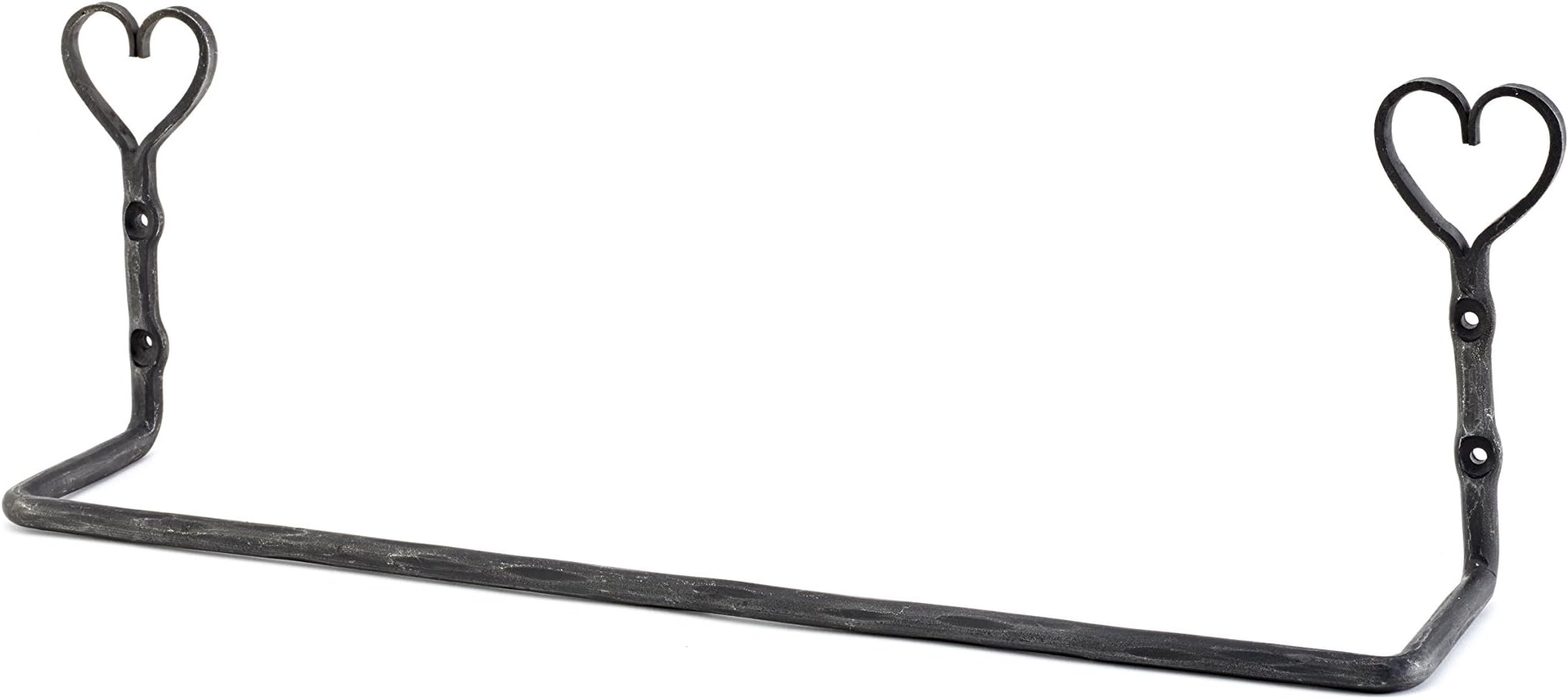 Single Wrought Iron Heart Towel Rail/Bar/Rack - Bathroom/Kitchen Accessory (Black, 45cm)