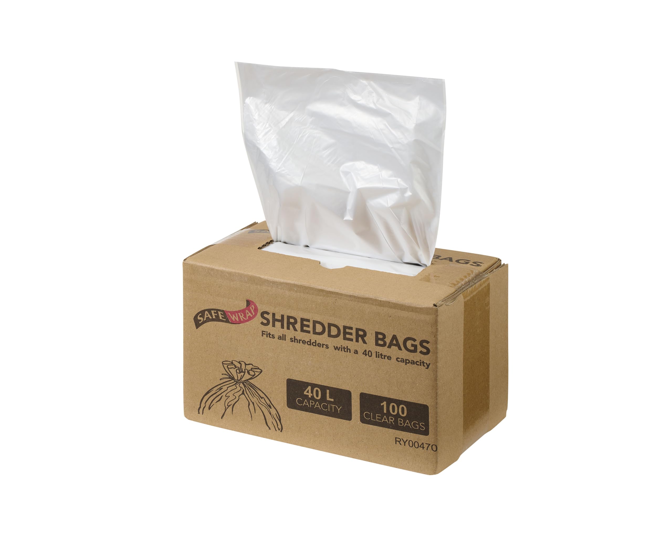 Safe Wrap Shredder Bags, 40L Capacity | Pack of 100 | Durable, High-Density Polythene | Handy Dispenser Box