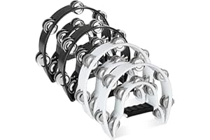 APACALI 4 Pack Half Moon Hand Held Tambourine 10" Double Row Metal Jingles Tambourines for Adults Church, Plastic Musical Instrument Percussion handheld tambourine for Church, Ktv Party, (Black, White）