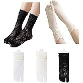 3 Pairs Lace Sexy Tabi Socks for Women Flip Flops Mesh Novelty Slouch Socks for Daily Wear