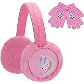 ACTLATI Kids Knit Unicorn Earmuffs and Gloves Set Girls Plush Ear Muffs Winter Outdoor Ear Warmers and Mittens Set
