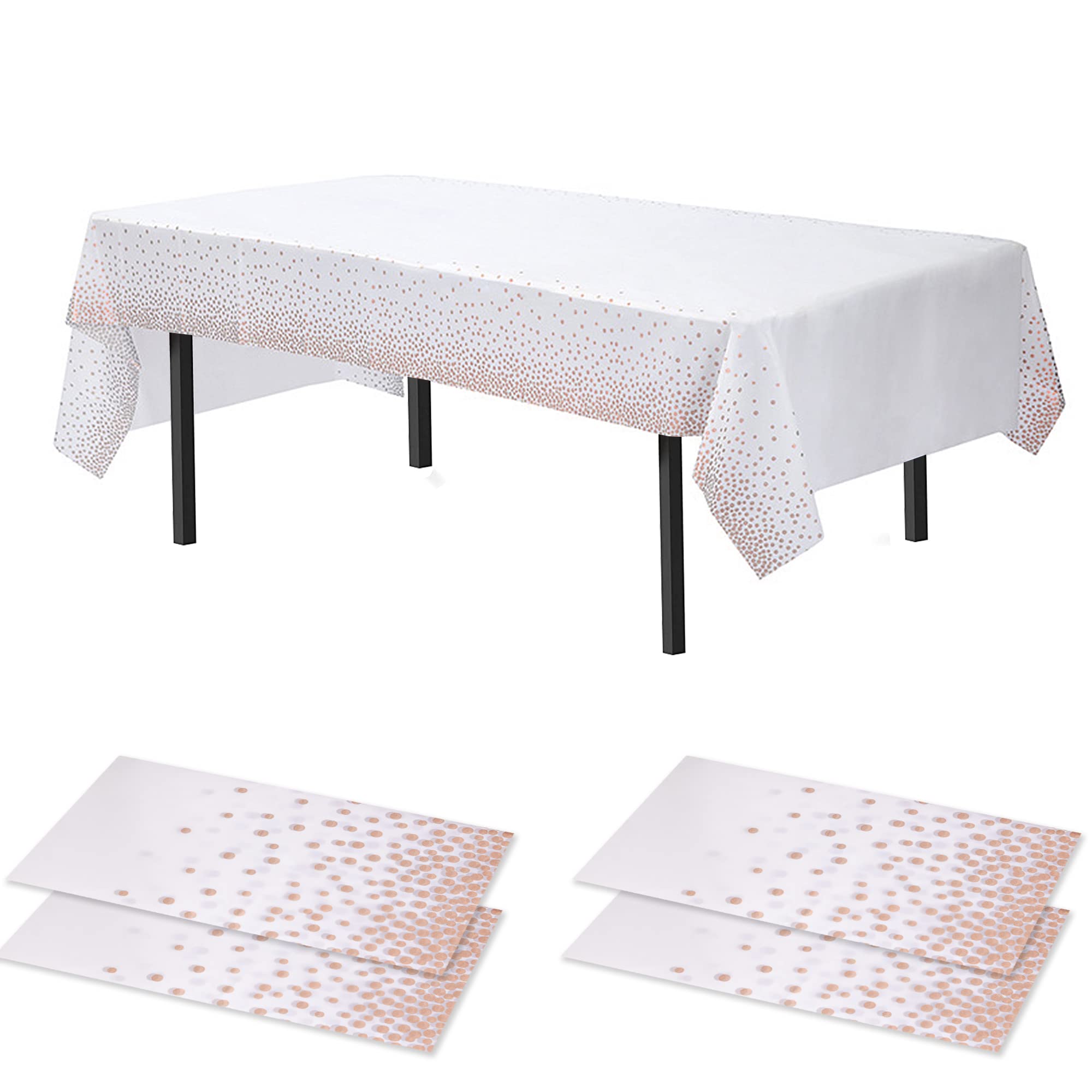Time to Sparkle 4 Pack Plastic Tablecloths 54" x 108" Plastic Dining Table Cloth Premium Rectangle Table Cover for Parties Wedding Banquet etc Indoor Or Outdoor(White/Rose Gold) — image 1