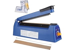 Impulse Heat Sealer 8 inch, Impulse Sealer Machine with 40 Vacuum Bags, Sealing Machine for Bags of Various Materials W/Extra