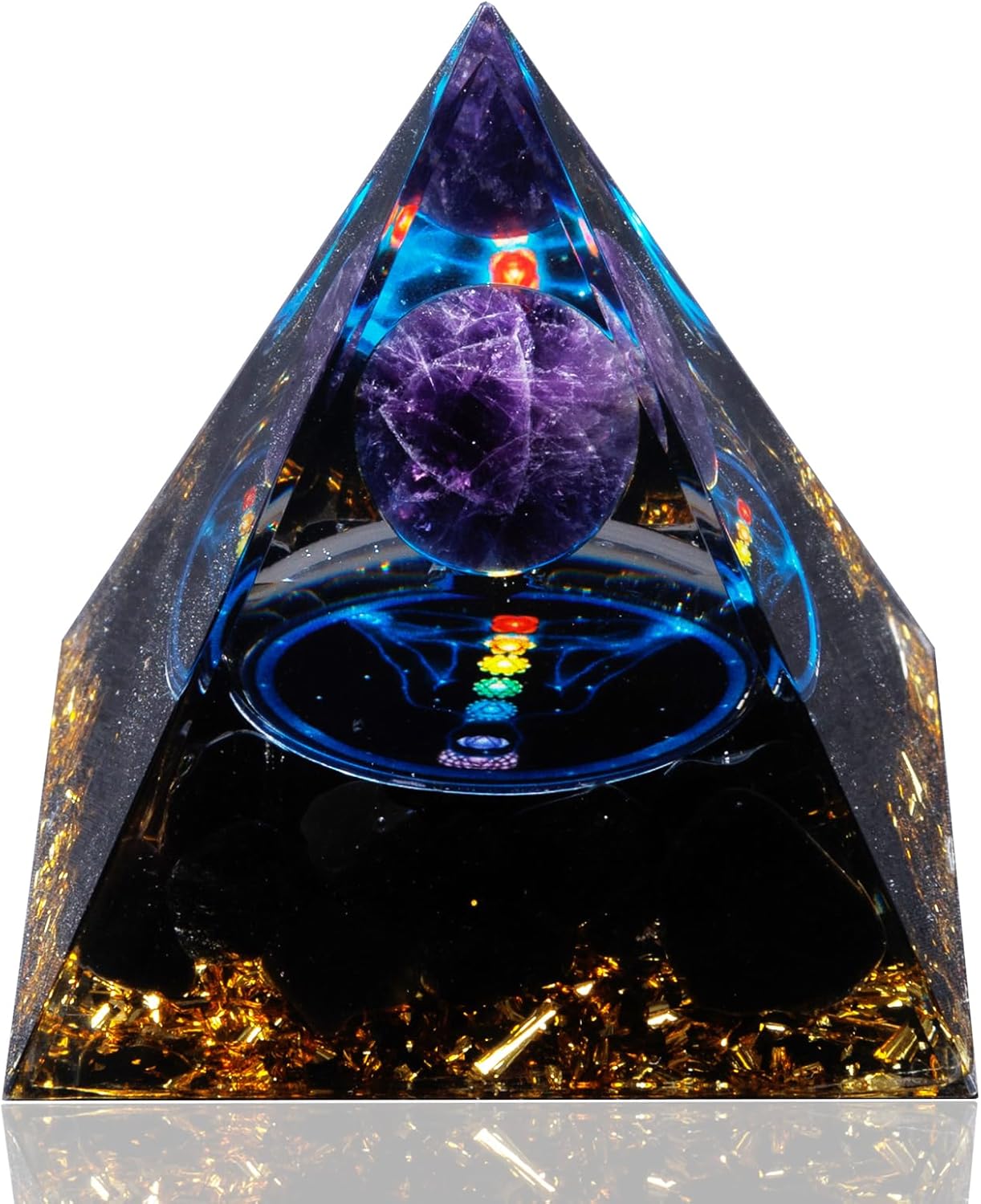 Mixed Media - Orgone Pyramid, Orgonite Crystal Pyramids with Amethyst, Organite Orgone Pyramid, Natural Healing Crystal Pyramid for Meditation, Yoga, Decor