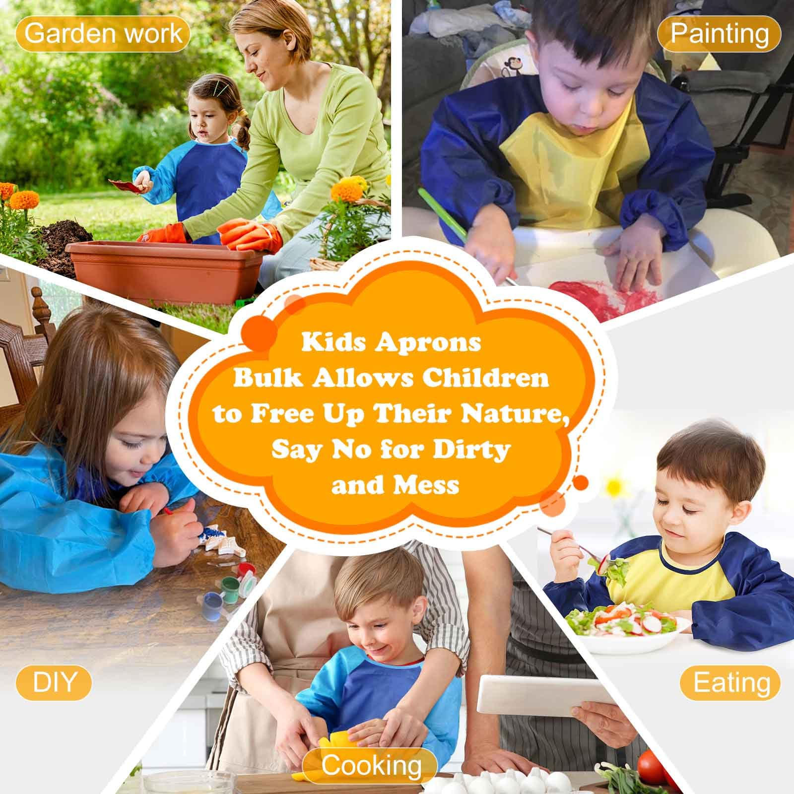 Kids Art Smocks 2 Pack, Toddler Smock Waterproof Artist Painting Aprons Long with Long Sleeve & 3 Pockets for Age 3-8