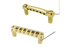 Guyker Guitar Tune-O-Matic Bridge and Stop Bar Tailpiece Combo Replacement Compatible with LP SG EPI 6 String Electric Guitar(GS001 + GM005, gold)