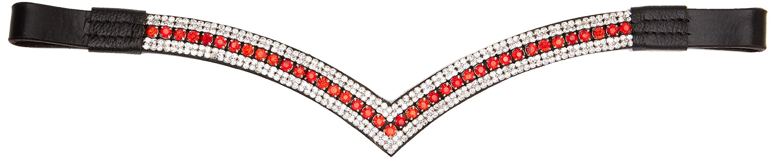 Cwell Equine Bling V Shape 5 Rows Diamante Red/Clear Crystal Browband Dressage Black (PONY 14 INCHES)