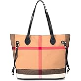 Waiyqju Spacious Large Capacity Luxury Women's Chequered Cross-Body Bag Canvas and Faux Leather Commuter Travel Tote