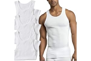 ToBeInStyle Men's Pack 100% Preshrunk Cotton Sleeveless Lightweight White Under Tanks