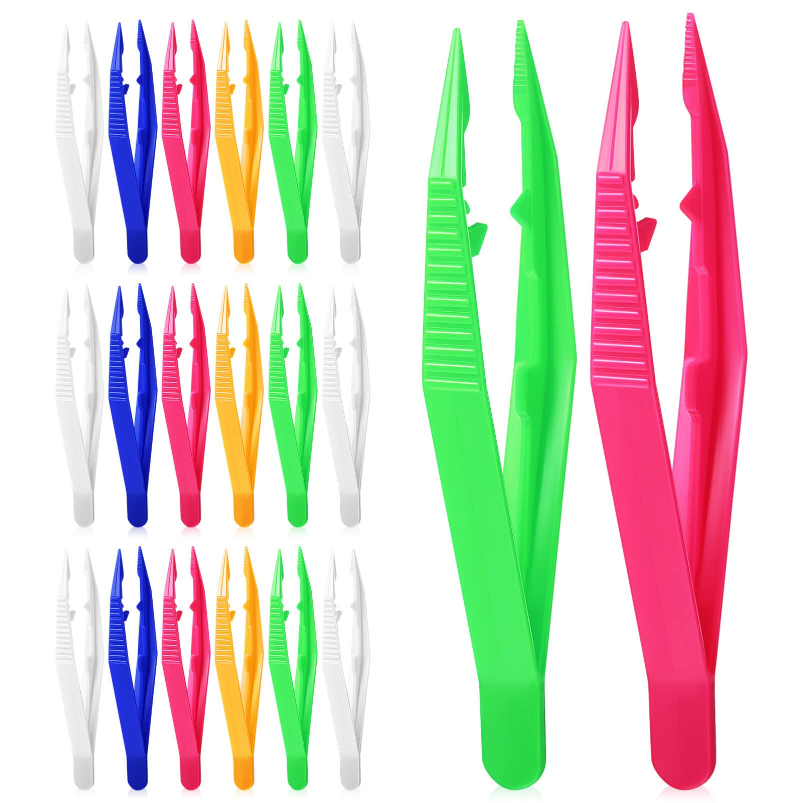 HOMSFOU Plastic Tweezers for Kids 4.33 Inch 20-Pack Children S DIY Craft Tools for Fine Motor Skills and Beads Jewelry Making