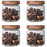 DNIENKGE Glass jar candy Containers - 16oz kitchen Glass Airtight Storage jar With Acacia Airtight Lid,for kitchen Seasoning, coffee bean, tea, suger, herbs (4)