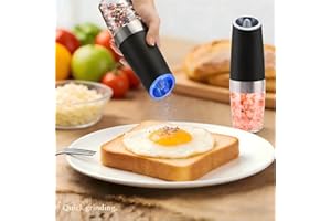 Black Electric Salt & Pepper Mill Set, Automatic One Hand Grinder, Adjustable Coarseness with LED Light, Practical Kitchen Ga