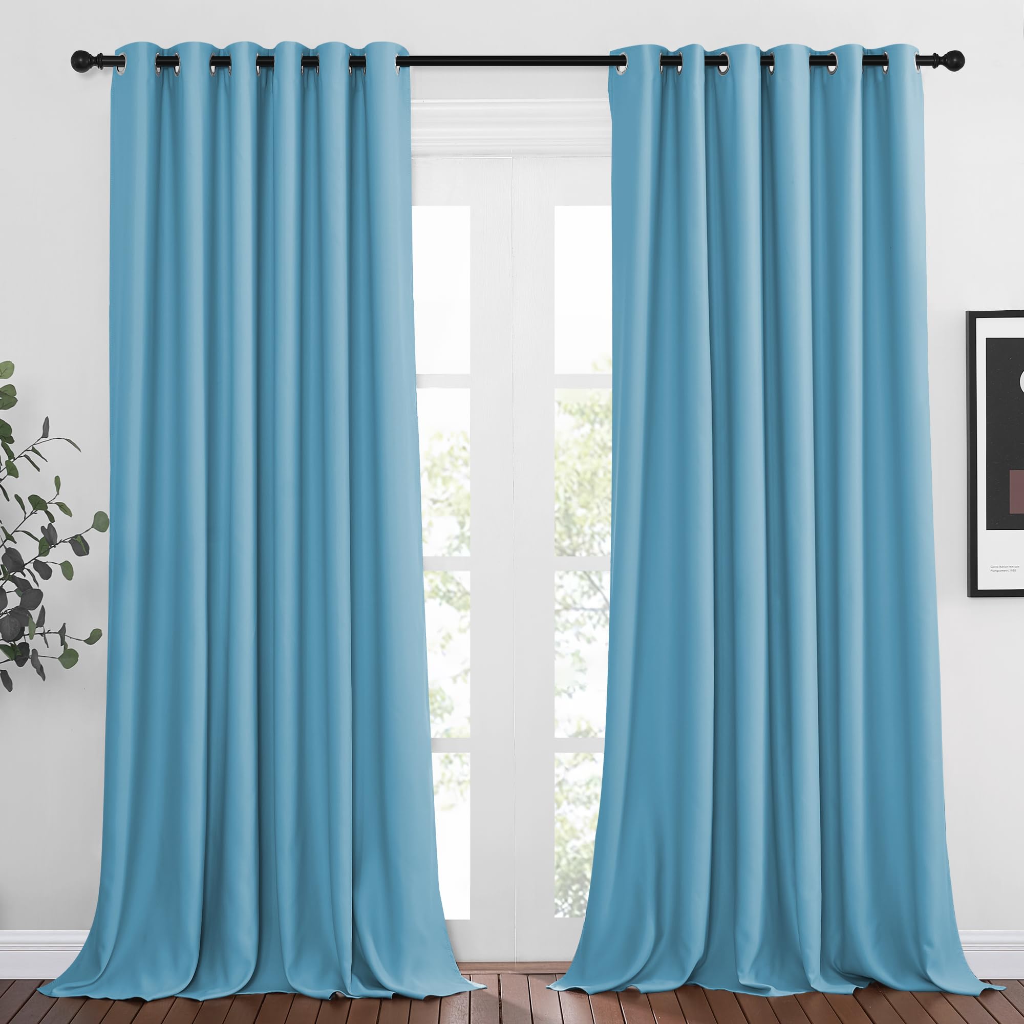 NICETOWN Room Darkening Extra Long Curtains - Home Fashion Ring Top Thermal Insulated Weighted Large Window Treatment Drapes for Nursery (W80 x L108, Teal Blue, Set of 2) Image