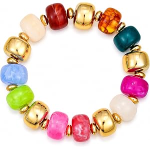 RAUCHBE Large Colorful Beaded Bracelets for Women Chunky Boho Statement Bracelets Resin Beads Bracelets Stretch Summer Beach