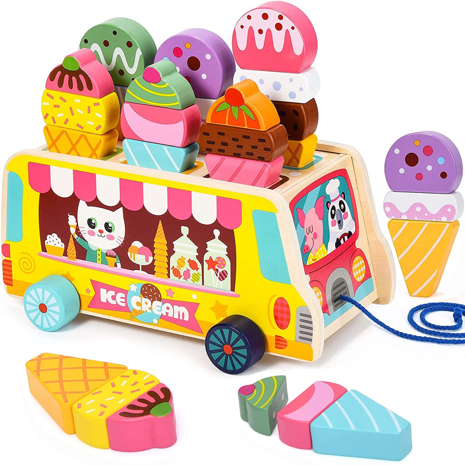 Homehalo Pretend Play Set, Wooden Toys, Montessori Toys, Ice Cream Set, Wooden Toys, Interesting, Peping, Shape Matching, Educational Toys, Toys, Pretend Play Kitchen, Magnet, Freely Combined, Kids,