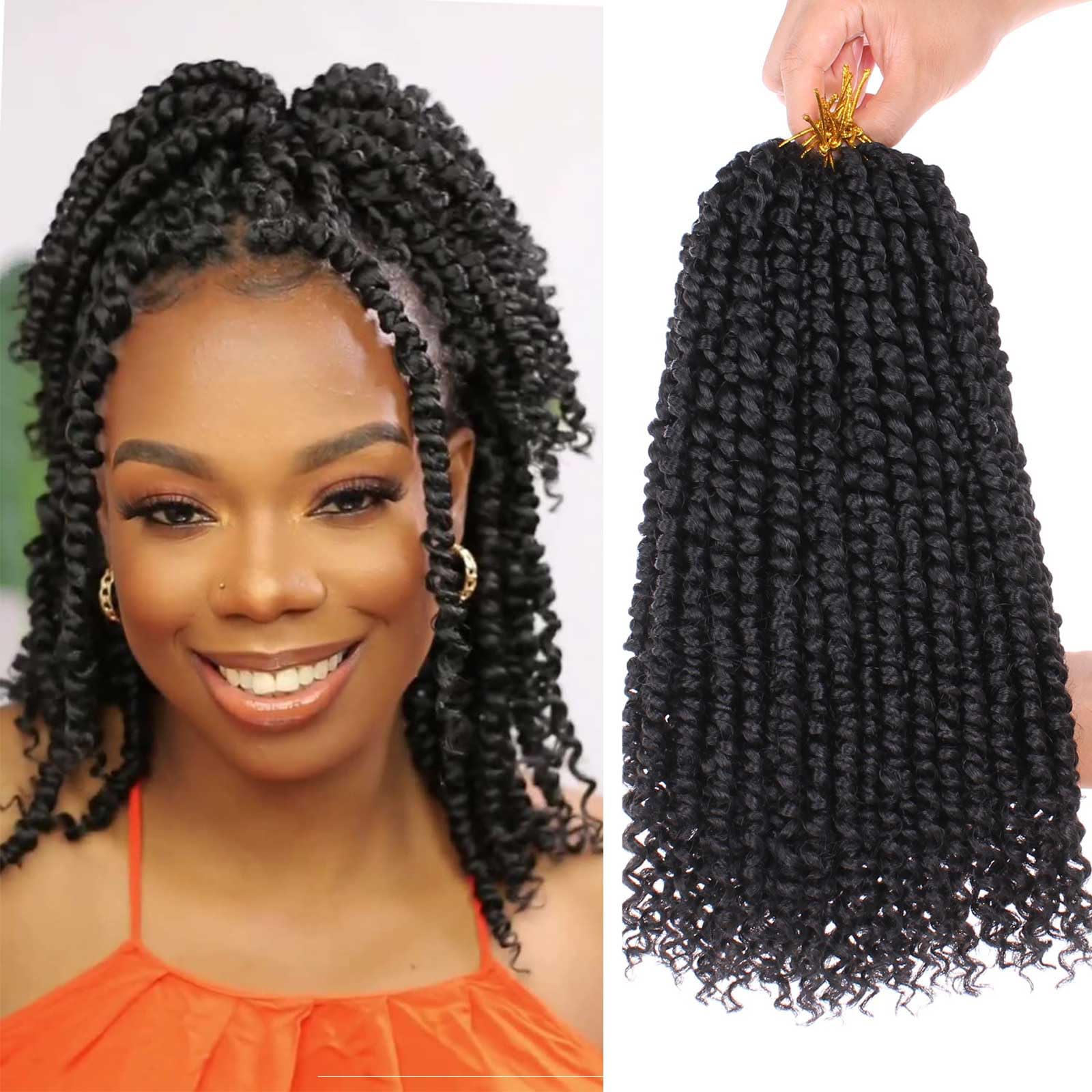Xtrend 12 inch Short Pre Twisted Passion Twist Hair - 8 Packs Black Bohemian Pre Looped Synthetic Water Wave Natural Hair Crochet Braids - 12 Strands/Pack