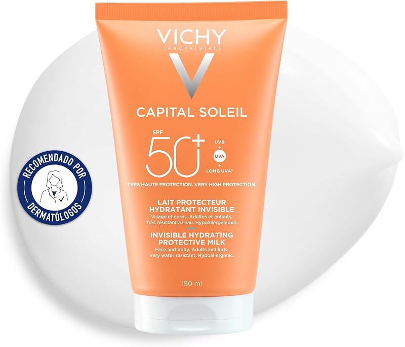 Capital Soleil Leche protectora solar hidratante invisible SPF50+, protección contra los rayos UVA+ UVB y UVA largos, 150 ml
