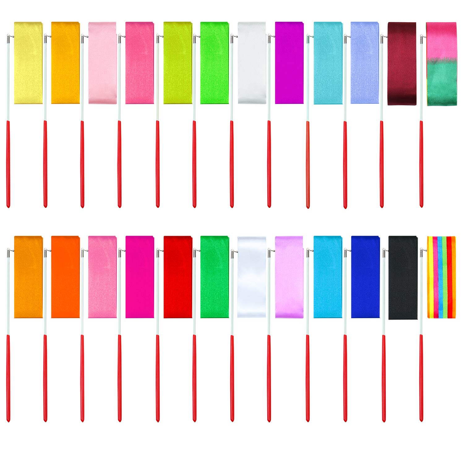 ANECO 24 Pieces Dance Ribbons Streamers Rhythmic Gymnastics Ribbon Wands Artistic Dancing, Baton Twirling, 24 Colors