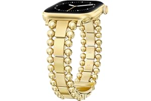 TOYOUTHS Beaded Bracelet Compatible with Apple Watch Bands 38/40/41/42/44/45/46/49mm Women, Fancy Stainless Steel Metal Link 
