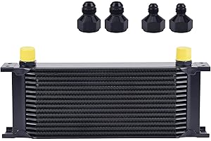 EVIL ENERGY 16 Row Oil Cooler, 10AN Stacked Plate Transmission Engine Cooler Universal British Radiator Aluminium Black
