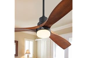 Sofucor 52 Inch Ceiling Fan with Lights Remote Control, Noiseless |Dimmable |6-Speed Outdoor Ceiling Fan with Light, Walnut 3 Blade Wood Ceiling Fan with Timer, Reversible DC Motor for Patio Bedroom