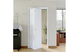 JUJUBON Bi-Fold Doors for 36" x 80" Opening, Solid MDF Panel Closet Door Hardware Kit Included, Interior Folding Door Pre-Drilled Holes Easy Assembly