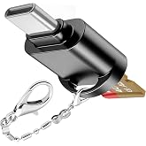 USB C Micro SD Card Reader for Android Phone, Camera, Laptop with Keychain, Mini Metal Type-C Card Reader (Black)