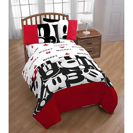 Amazon Com Mickey Mouse Red Black Twin Comforter Sheet Set 4