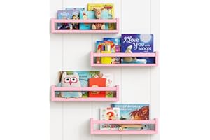 Forbena Pink Floating Shelves for Wall, Aesthetic Wall Bookshelf for Girls Room Decor, Wood Nursery Bookshelves for Toddler Kids Bedroom Book and Toy Storage Organizer (Set of 4, Pink)
