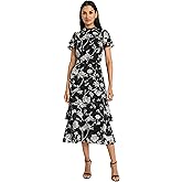 Maggy London Womens Women's Elegant Midi Dress - Ruffled Sleeves - High Neck - Tiered Skirt - Versatile Cocktail Dress