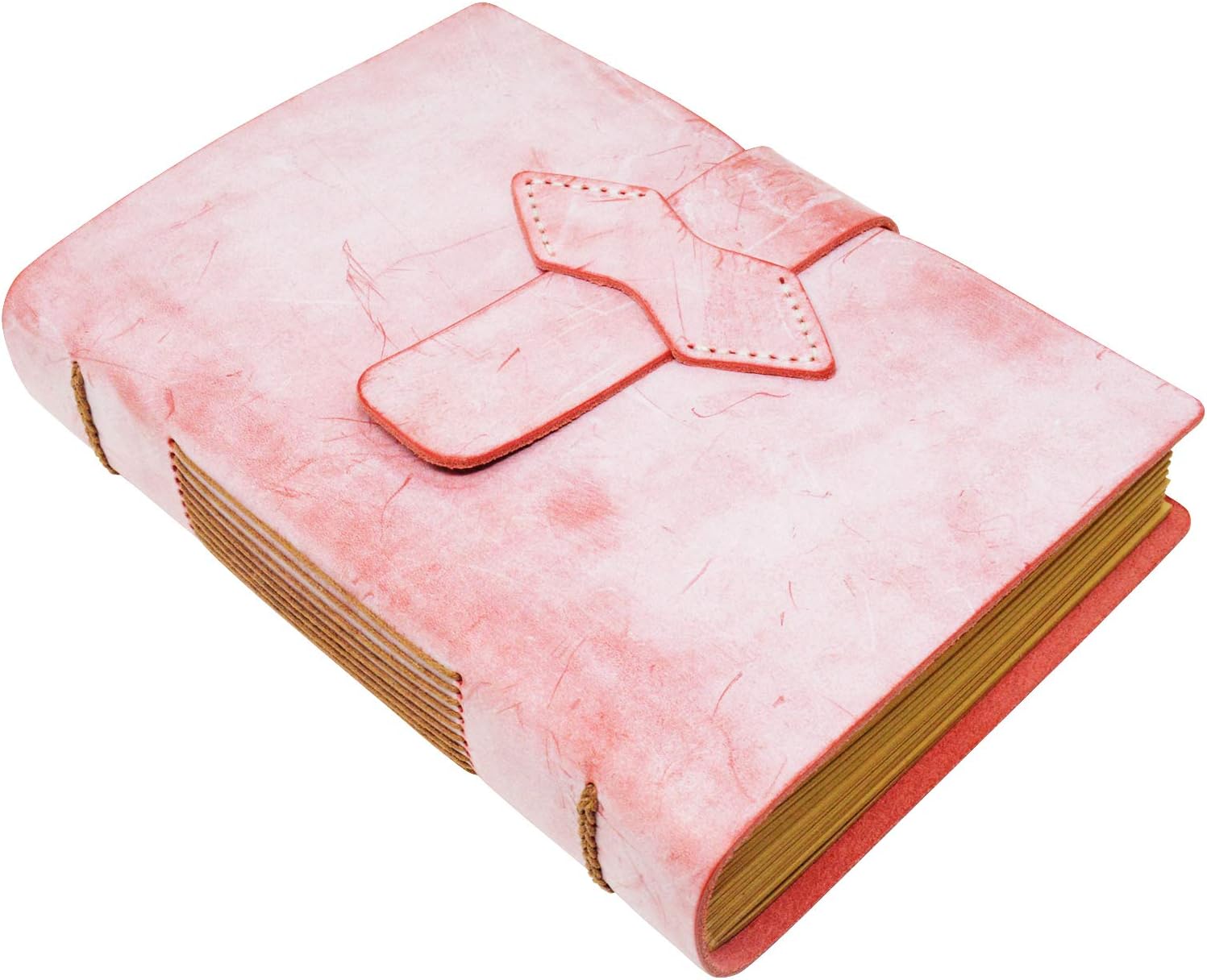 Handmade Notebook - Antique Leather-Bound A5 Daily Note Pads for Men & Women, Best Gift for Art Sketchbook,Unlined Kraft Paper,Travel Diary & Journals to Write in (Pink, A5:22 * 15CM)