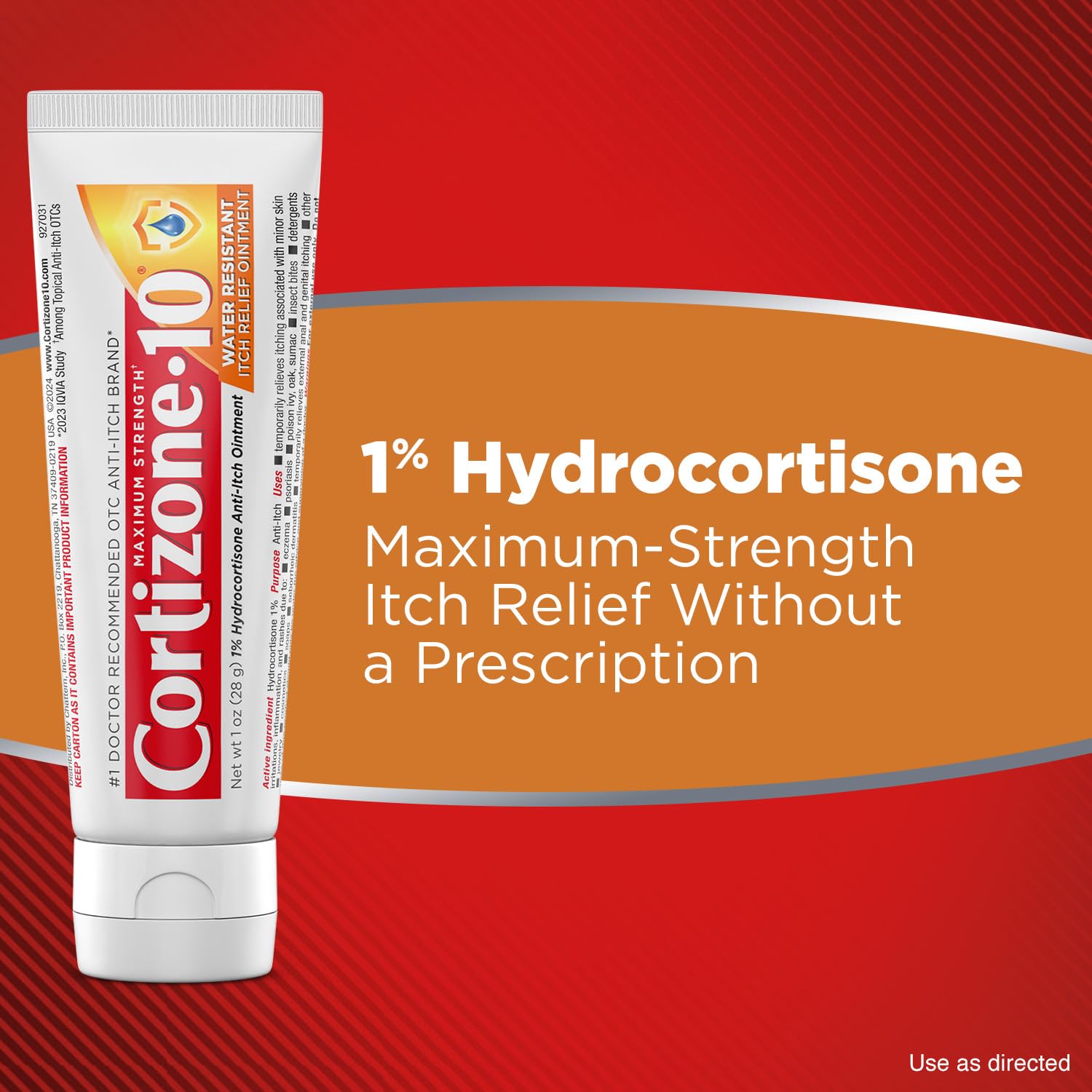 Cortizone-10 Maximum Strength Water Resistant Itch Relief Ointment, 1% Hydrocortisone, Fast-Acting, Anti-Itch Cream for Bug Bites, Rash, Eczema, Psoriasis, Poison Ivy, Oak, Sumac & More, 2 oz