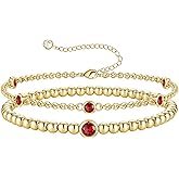 Turandoss Birthstone Beaded Bracelets for Women - Dainty 12 Month Birthstone Bracelet Stackable 14K Gold Plated Beaded Elastic Bracelets Birthday Jewelry Gifts for Women