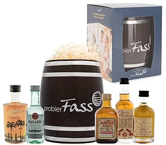 probierFass Rum Geschenk | 5 beliebte Rums (5 x 0.05 l) in einem originellen Fass mit Geschenkverpackung | Rum Tasting