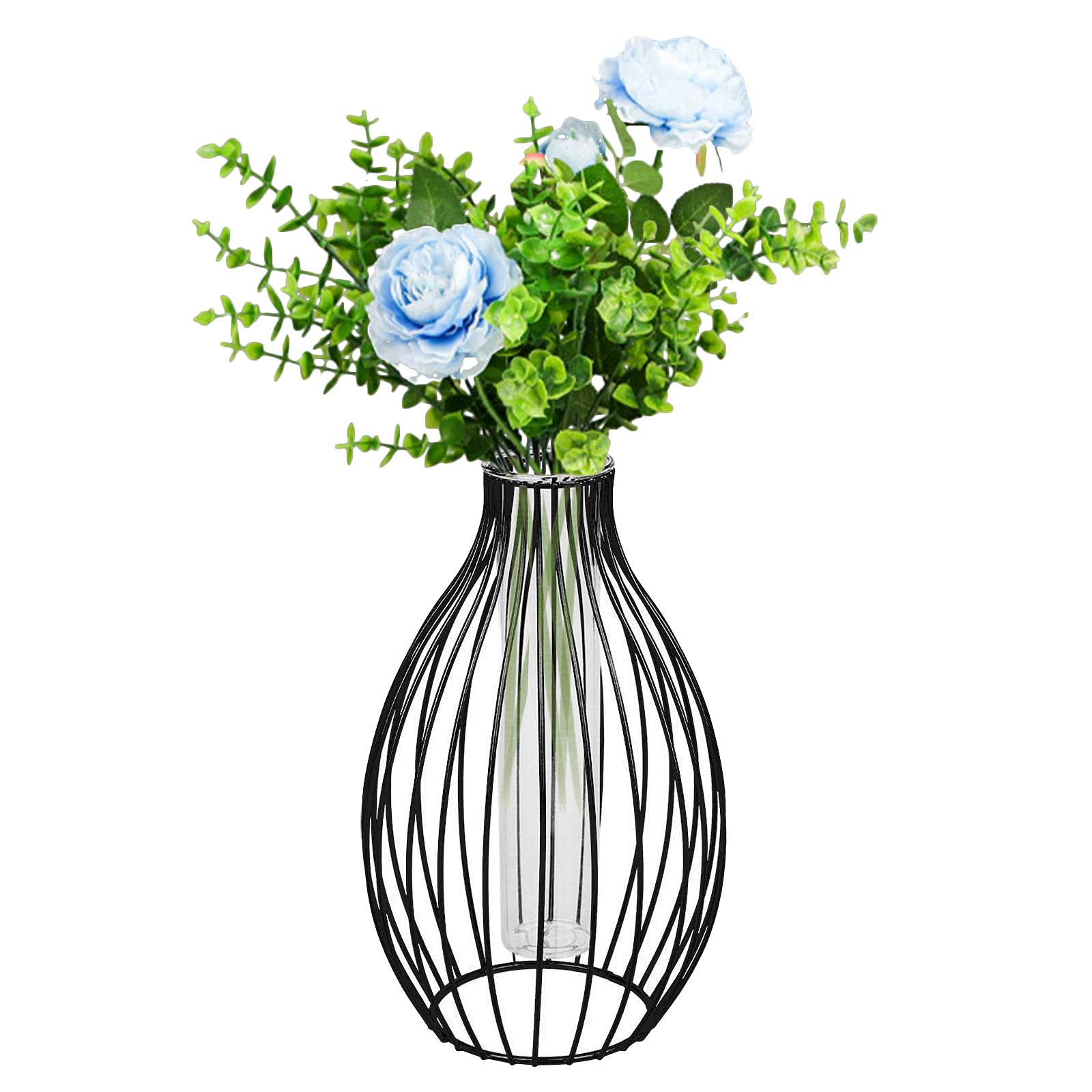 CMOISO Metal Frame Vase, Glass Test Tube Vase, Creative Lantern Shape Hydroponic Plant Glass Vase for Decorating Home and Office